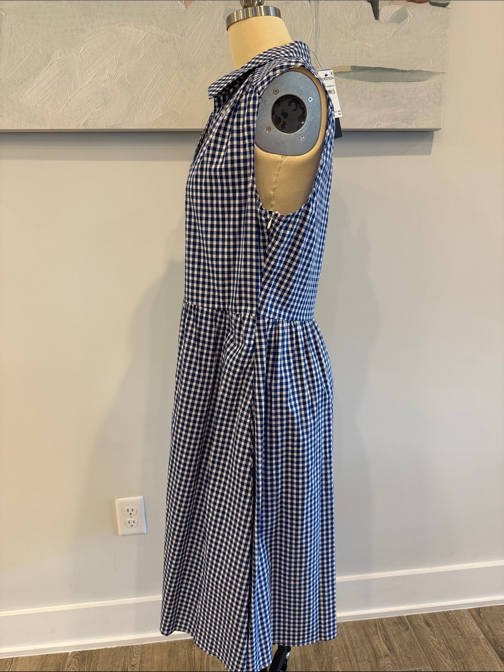Sleeveless Blue Gingham Button-Front Dress- Frenc Connection- NWT Size Large - Picture 6 of 7